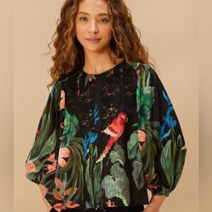 Midnight Macaw Fiesta Black Blouse. Size S